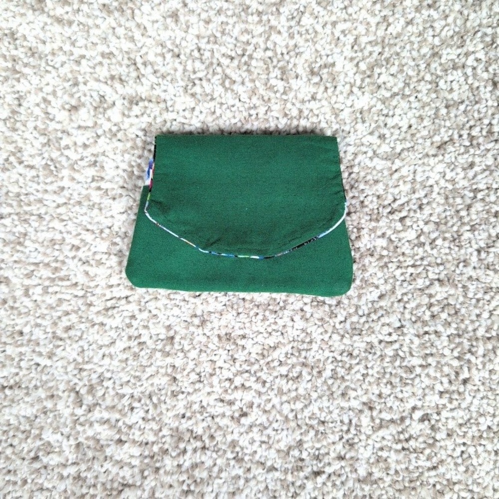 Handmade Green Pocket Wallet Credit Card Holder Green/Kitten Print‎ Unique Gift
